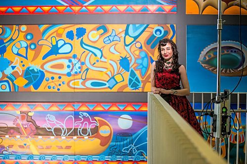 MIKAELA MACKENZIE / WINNIPEG FREE PRESS

Indigenous artist Kristin Flattery poses for a portrait at the unveiling of her art at the Active Living Centre at the University of Manitoba in Winnipeg on Tuesday, April 26, 2022.
Winnipeg Free Press 2022.