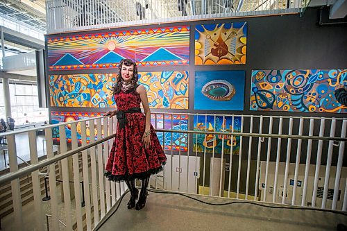 MIKAELA MACKENZIE / WINNIPEG FREE PRESS

Indigenous artist Kristin Flattery poses for a portrait at the unveiling of her art at the Active Living Centre at the University of Manitoba in Winnipeg on Tuesday, April 26, 2022.
Winnipeg Free Press 2022.