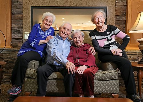 RUTH BONNEVILLE / WINNIPEG FREE PRESS

LOCAL - Holocaust survivors


Portrait of siblings and Holocaust survivors Ruth Zimmer (95). Sol Fink (97), Sally Singer (100) and Anne Novak (99) at  The Shaftsbury on Tuesday. 

They might be the oldest living Holocaust survivors, and they live in Winnipeg. They came here in 1948 and are recording their stories for the Last-Chance Testimony Collection at the University of Southern California Shoah Foundation collection. 

The women all live in the same assisted living facility in the Charleswood/Tuxedo area. Sol lives nearby. 


April 26th,  2022
