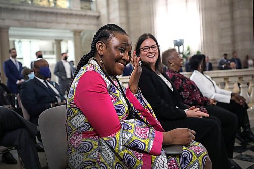 RUTH BONNEVILLE / WINNIPEG FREE PRESS

Local - Black Manitobans Chamber 

Premier Heather Stefanson smiles at Dr Zita Somakoko\, as Somakoko\ is overwhelmed with joyful tears at the launch of Black Manitoban's Chamber of Commerce in the Rotunda, at the Legislative Building Wednesday/. 

Dr Zita Somakoko is the founder and first president, Black Manitobans Chamber of Commerce Manitoba which she has been working to get it off the ground for years and was officially launched today.

April 27th,  2022
