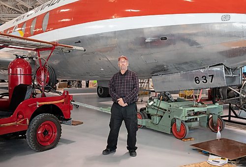 JESSICA LEE / WINNIPEG FREE PRESS

Robert W. Arnold is a volunteer at the Royal Aviation Museum of Western Canada. He is photographed at the museum in front of a Vickers Viscount plane on April 28, 2022.

Reporter: Aaron Epp