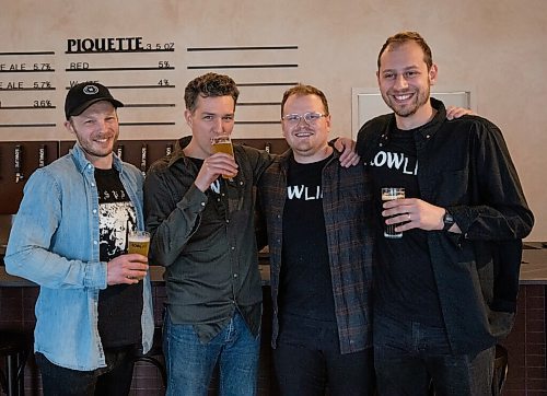 JESSICA LEE / WINNIPEG FREE PRESS

From left: Adam Carson, owner, Chris Young, brewer, Lucas Gladu, general manager and Jesse Oberman, winemaker; are photographed at Low Life Barrel House brewery on April 29, 2022.

Reporter: Ben Sigurdson