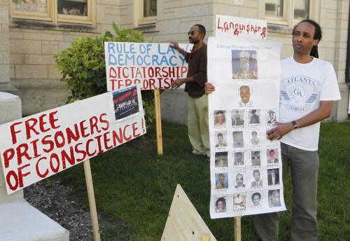 BORIS.MINKEVICH@FREEPRESS.MB.CA  100822 BORIS MINKEVICH / WINNIPEG FREE PRESS Amanual Hadgu and Bereket Yohannes protest at the U of W.