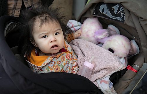 JESSICA LEE / WINNIPEG FREE PRESS

Peguis flood evacuee Millie Cook, 11 months, is photographed at the Hilton Hotel where she is currently staying with her parents on May 3, 2022.

Reporter: Erik Pindera