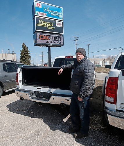 JOHN WOODS / WINNIPEG FREE PRESS
Rob Boyce, a Winnipeg auto dealer, is photographed outside his business with a damaged truck, Tuesday, May 3, 2022. Boyce has experienced many incidents of auto part thefts from his vehicles that sit on his lots.

Re: gabby