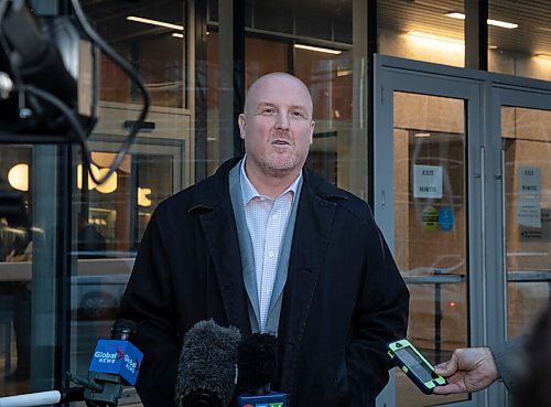 JESSICA LEE / WINNIPEG FREE PRESS

Sgt. Wade McDonald is photographed speaking to press outside Manitoba Courts on May 4, 2022.

Reporter: Dean Pritchard