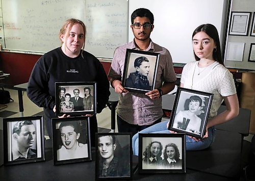 RUTH BONNEVILLE / WINNIPEG FREE PRESS

LOCAL - holocaust documentary, Westwood Collegiate

Portrait of Westwood Collegiate grade 12 students. Megan Morant, Nathan Varghese and Jasper Bain (left - right) with a photo of a holocaust survivor that they personally interviewed.  Other photos of survivors who were interviewed by their classmates on the table. 


Students at Westwood Collegiate have made a documentary about combating hate and antisemitism through Holocaust survivor testimony and student voice with help  from teacher, Kelly Hiebert.  Their documentary is two years in the making, and called Truth Against Distortion and soon to be launched.  

LONGHURST 
 
May 05, 2022

