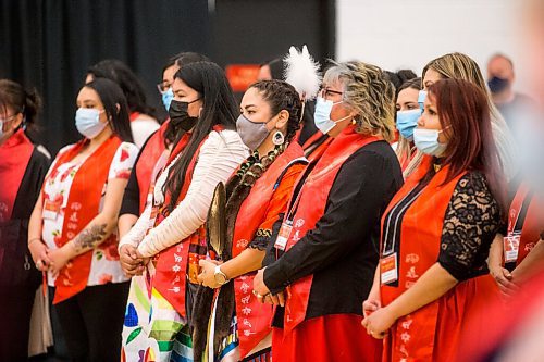 MIKAELA MACKENZIE / WINNIPEG FREE PRESS

Graduates at the RRC Polytech graduation Pow Wow in Winnipeg on Friday, May 6, 2022. For Malak Abas story.
Winnipeg Free Press 2022.