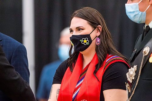 MIKAELA MACKENZIE / WINNIPEG FREE PRESS

Graduate Kyra De La Ronde at the RRC Polytech graduation Pow Wow in Winnipeg on Friday, May 6, 2022. For Malak Abas story.
Winnipeg Free Press 2022.