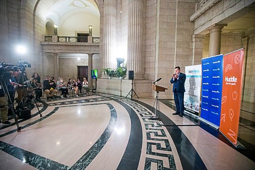 MIKAELA MACKENZIE / WINNIPEG FREE PRESS

James Teitsma, MLA for Radisson, applauds the students' artwork at the announcement of Child and Youth Mental Health Day at the Manitoba Legislative Building in Winnipeg on Friday, May 6, 2022. For Katie May story.
Winnipeg Free Press 2022.