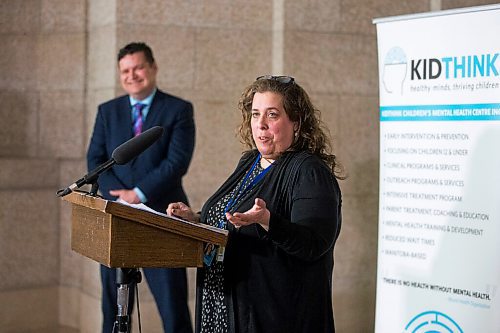 MIKAELA MACKENZIE / WINNIPEG FREE PRESS

Argyle Alternative High School teacher Rosetta Troia speaks at the announcement of Child and Youth Mental Health Day at the Manitoba Legislative Building in Winnipeg on Friday, May 6, 2022. For Katie May story.
Winnipeg Free Press 2022.