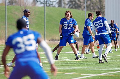 MIKE DEAL / WINNIPEG FREE PRESS
Winnipeg Blue Bombers Cole Adamson (97) during the first day of rookie camp at the practice field at the UofM Wednesday.
220511 - Wednesday, May 11, 2022.