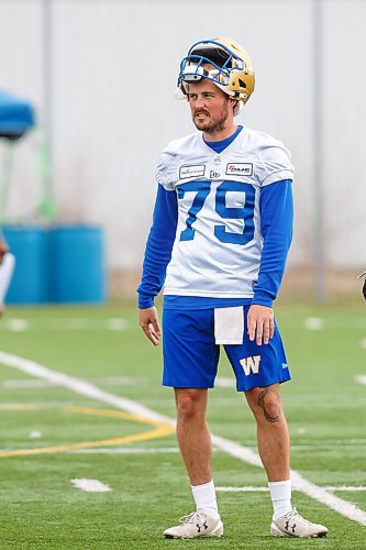 MIKE DEAL / WINNIPEG FREE PRESS
Winnipeg Blue Bombers Tom Hackett (79) during the first day of rookie camp at the practice field at the UofM Wednesday.
220511 - Wednesday, May 11, 2022.