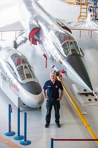 MIKAELA MACKENZIE / WINNIPEG FREE PRESS

Steve Pajot, owner the CF-104 Starfighter, poses for a portrait with the jet at the new Royal Aviation Museum of Western Canada in Winnipeg on Wednesday, May 11, 2022. For Al Small story.
Winnipeg Free Press 2022.