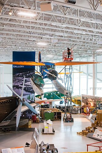 MIKAELA MACKENZIE / WINNIPEG FREE PRESS

Steve Puddister (with Eos Lightmedia) works on the lighting at the new Royal Aviation Museum of Western Canada in Winnipeg on Wednesday, May 11, 2022. For Al Small story.
Winnipeg Free Press 2022.