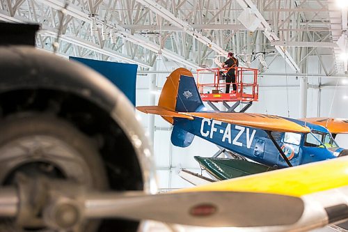 MIKAELA MACKENZIE / WINNIPEG FREE PRESS

Steve Puddister (with Eos Lightmedia) works on the lighting at the new Royal Aviation Museum of Western Canada in Winnipeg on Wednesday, May 11, 2022. For Al Small story.
Winnipeg Free Press 2022.