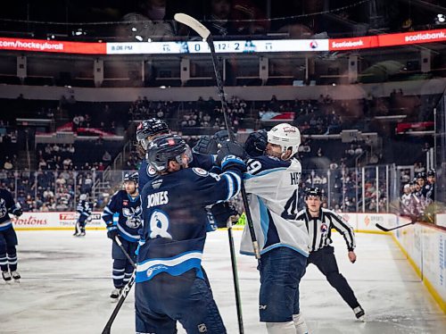 JESSICA LEE / WINNIPEG FREE PRESS

Manitoba Moose players Cole Maier (41), Nicholas Jones (8); and Milwaukee Admirals player Josh Healey (49) get in a fight during their game at Canada Life Centre on May 11, 2022.

Reporter: Mike McIntyre


