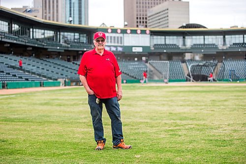MIKAELA MACKENZIE / WINNIPEG FREE PRESS

Goldeyes groundskeeper Don Ferguson poses for a portrait with his carefully tended green grass at Shaw Park in Winnipeg on Wednesday, May 11, 2022. For Ben Waldman story.
Winnipeg Free Press 2022.