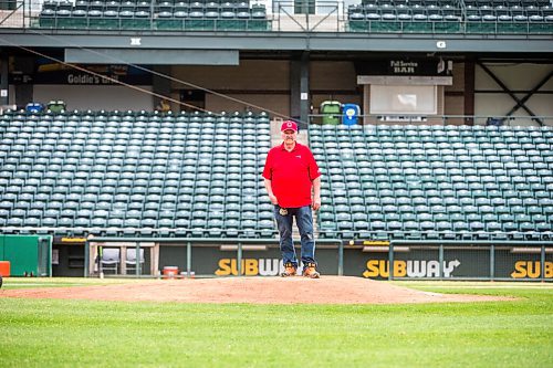 MIKAELA MACKENZIE / WINNIPEG FREE PRESS

Goldeyes groundskeeper Don Ferguson poses for a portrait with his carefully tended green grass at Shaw Park in Winnipeg on Wednesday, May 11, 2022. For Ben Waldman story.
Winnipeg Free Press 2022.
