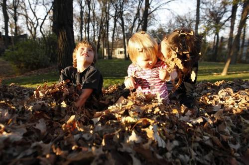 BORIS.MINKEVICH@FREEPRESS.MB.CA  101004 BORIS MINKEVICH / WINNIPEG FREE PRESS Ashley Hantscher,10, plays with her brother Dane,9, and baby sister Clare,1, during nice fall weather on South Drive.
