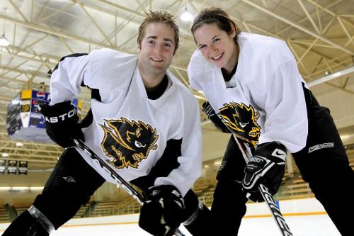 Ruth Bonneville / Winnipeg Free Press Sports - Amy Coates and Mike Hellyer,  captains of the Bison's women's and men's hockey teams get ready for a great season that opens Friday night at home.  See Ashley's story.