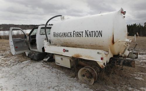 JOE.BRYKSA@FREEPRESS.MB.CA NO RUNNING WATER FEATURE-(See Helen's story)  -   Water truck destroyed on the Wasagamack First Nation     March 2010, - JOE BRYKSA/WINNIPEG FREE PRESS