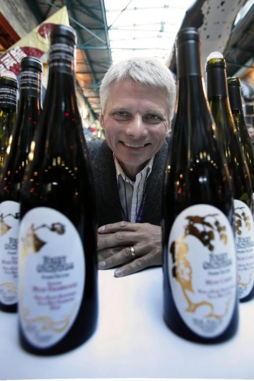 Grant Rigby of Rigby Orchands Prairie Estate is photographed with some of his wine at the 19th International Wine Festival at the Forks Market on Saturday, October 16, 2010.    Winnipeg Free Press/John Woods