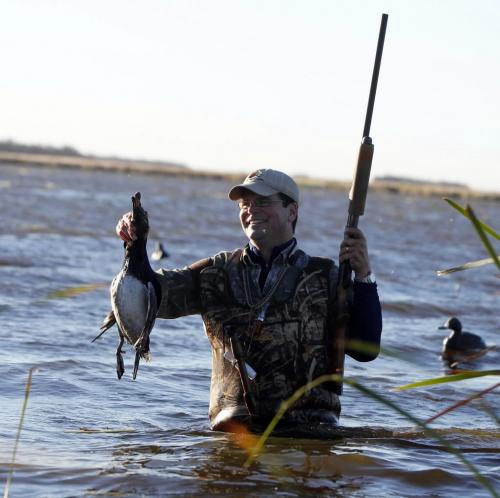 BORIS.MINKEVICH@FREEPRESS.MB.CA  101018 BORIS MINKEVICH / WINNIPEG FREE PRESS Delta President Rob Olson with a duck he shot in Delta Marsh.