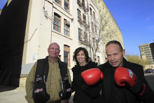 MIKE.DEAL@FREEPRESS.MB.CA 101019 - Tuesday, October 19, 2010 -  Partners in a new Pan Am Boxing venture in downtown Winnipeg (l-r) Richard Walls, Sue Scott, and Harry Black. The group is about to launch a youth housing and recreational project in the building adjacent to its McDermott Ave base. MIKE DEAL / WINNIPEG FREE PRESS