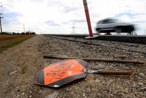 Ruth Bonneville Winnipeg Free Press Local - Accident scene on Hwy # 207 where a female flag person holding a traffic control sign working in a construction zone was struck and killed on Monday afternoon. october 19 2010