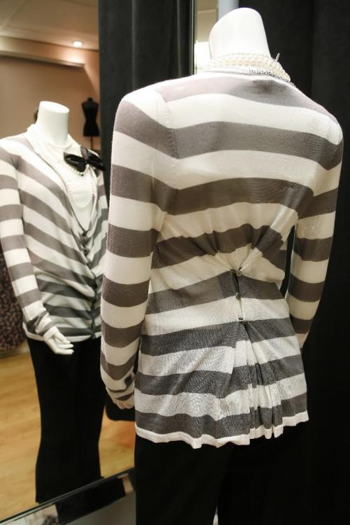 October 25, 2010 - 101025  - Grey striped cardigan with button detail on the back for a Detour fashion feature. Photographed at Splurge on Monday, October 25, 2010.    John Woods / Winnipeg Free Press