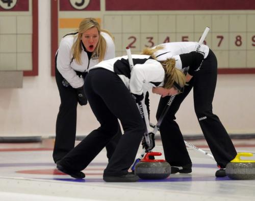 BORIS.MINKEVICH@FREEPRESS.MB.CA  101025 BORIS MINKEVICH / WINNIPEG FREE PRESS $60,000 Manitoba Lotteries Women's Curling Classic championship finals at the Fort Rouge Curling Club. In the final is Team Carey vs. Team Overton.  Cathy Overton screams to sweep. Teammates Breanne Meakin and Leslie Wilson sweep.