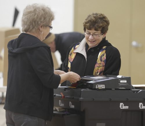 KEN GIGLIOTTI / WINNIPEG FREE PRESS  / Oct  27 2019 - 101027 ---  Judy Wasylycia-Leis 8:15 a.m. tomorrow, Wednesday, October 27, casting her ballot at Luxton School (111 Polson Avenue).- Winnipeg Civic Election 2010 - voting day