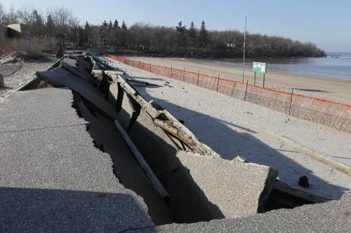 BORIS.MINKEVICH@FREEPRESS.MB.CA   BORIS MINKEVICH / WINNIPEG FREE PRESS 101101 Damage at Grand Beach. Boardwalk was destroyed by the wind storm last week. Lake Winnipeg storm weather bomb.