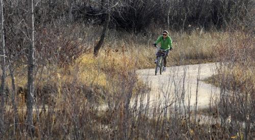 MIKE.DEAL@FREEPRESS.MB.CA 101109 - Tuesday, November 09, 2010 -  A cyclist makes her way through Fort Whyte Alive on the beautiful November afternoon. MIKE DEAL / WINNIPEG FREE PRESS