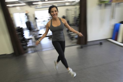 JOE.BRYKSA@FREEPRESS.MB.CA Fitness- ( See Shamona Harnett story)-  Ruth Asper  doing jump rope lateral stepping at Strategym- 1895- A Grant Ave   JOE BRYKSA/WINNIPEG FREE PRESS- Nov 18, 2010