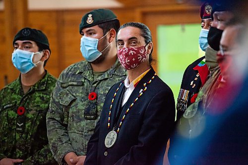 Daniel Crump / Winnipeg Free Press. Grand Chief Arlen Dumas attends the Manitoba Indigenous Veterans virtual commemoration event for National Indigenous Veterans Day at Thunderbird House in Winnipeg. November 8, 2021.