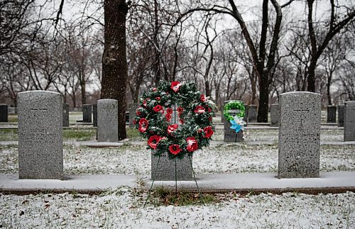 JESSICA LEE / WINNIPEG FREE PRESS

A wreath of poppies is photographed at veteran grave at Brookside Cemetery on November 10, 2021.





