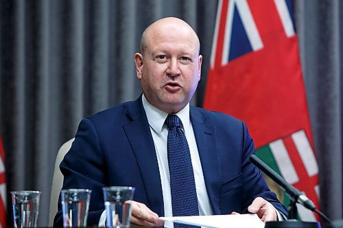 MIKE DEAL / WINNIPEG FREE PRESS
Dr. Brent Roussin, chief provincial public health officer during an announcement Friday morning at the Manitoba Legislative building, that further restrictions were going to be put into place starting this weekend.
211112 - Friday, November 12, 2021.