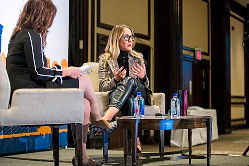 MIKAELA MACKENZIE / WINNIPEG FREE PRESS

Kathleen Prendiville, partner lead at Google Canada, speaks to moderator Liz Choi at a Chamber of Commerce luncheon at the Fairmont in Winnipeg on Thursday, Nov. 18, 2021. For Gabrielle story.
Winnipeg Free Press 2021.