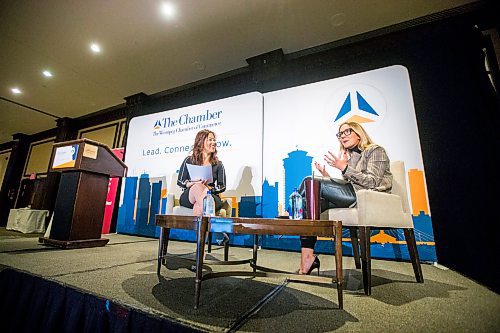 MIKAELA MACKENZIE / WINNIPEG FREE PRESS

Kathleen Prendiville, partner lead at Google Canada, speaks to moderator Liz Choi at a Chamber of Commerce luncheon at the Fairmont in Winnipeg on Thursday, Nov. 18, 2021. For Gabrielle story.
Winnipeg Free Press 2021.