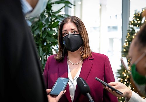 JESSICA LEE / WINNIPEG FREE PRESS

Premier Heather Stefanson is photographed in a press scrum after giving opening remarks at the Association of Manitoba Municipalities conference at RBC Conference Centre on November 22, 2021. 

Reporter: Carol








