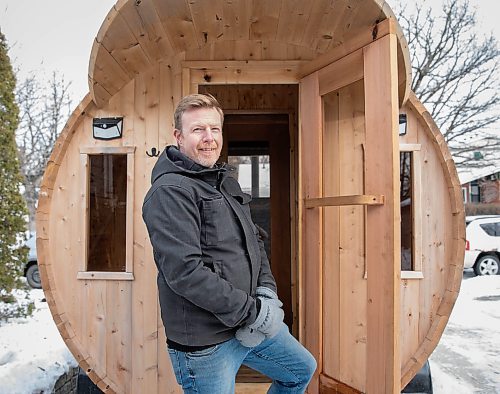 JESSICA LEE / WINNIPEG FREE PRESS

Lucas Stewart poses for a photograph on November 23, 2021 outside his Backyard Barrel, a mobile sauna he created with friends, which he rents out to customers.

Reporter: Eva










