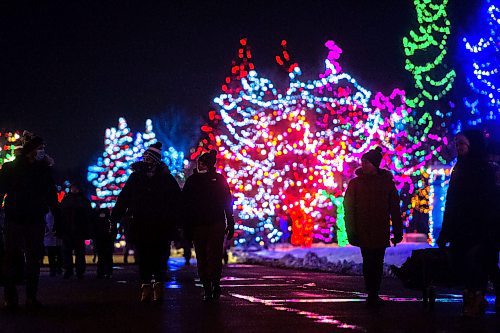 Mike Sudoma / Winnipeg Free Press
Zoo Lights attendees take in the light displays through out the Assiniboine Park Zoo Friday night 
November 26, 2021