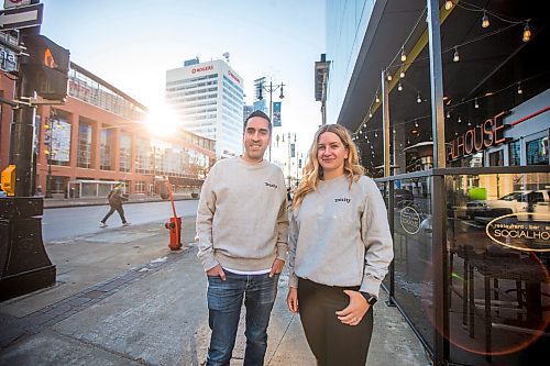 MIKAELA MACKENZIE / WINNIPEG FREE PRESS

Alok Ahuja, CEO and co-founder of Trexity, and Christina Malinas, general manager of Trexity, pose for a portrait in Winnipeg on Monday, Nov. 29, 2021. Trexity, a new logistics company that does same-day delivery for small and medium-sized companies, is launching in Winnipeg tomorrow. For Martin Cash story.
Winnipeg Free Press 2021.