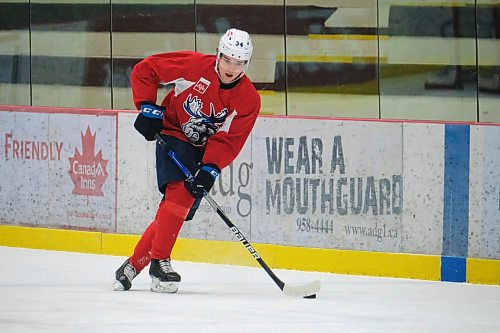 MIKE DEAL / WINNIPEG FREE PRESS
Manitoba Moose' Ville Heinola (34) during practice at BellMTS IcePlex Tuesday.
211130 - Tuesday, November 30, 2021.