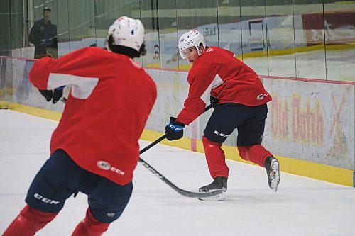 MIKE DEAL / WINNIPEG FREE PRESS
Manitoba Moose' Ville Heinola (34) during practice at BellMTS IcePlex Tuesday.
211130 - Tuesday, November 30, 2021.