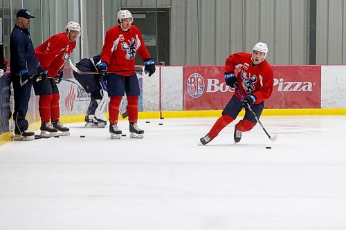 MIKE DEAL / WINNIPEG FREE PRESS
Manitoba Moose' Ville Heinola (34) during practice at BellMTS IcePlex Tuesday.
211130 - Tuesday, November 30, 2021.