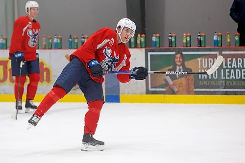 MIKE DEAL / WINNIPEG FREE PRESS
Manitoba Moose' Ville Heinola (34) during practice at BellMTS IcePlex Tuesday.
211130 - Tuesday, November 30, 2021.