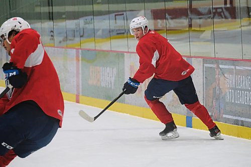 MIKE DEAL / WINNIPEG FREE PRESS
Manitoba Moose' Ville Heinola (34) during practice at BellMTS IcePlex Tuesday.
211130 - Tuesday, November 30, 2021.